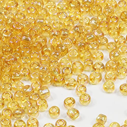 Tibaoffy Transparente hellgoldene bunte Perlen, Größe 6/0, zum Basteln, Glas-Rocailles, 4 mm, für Schmuckherstellung (insgesamt ca. 100 g, ca. 1200 Stück) von Tibaoffy