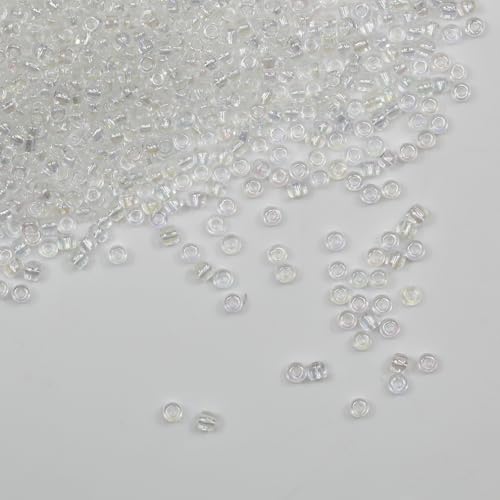 Tibaoffy Transparente bunte Perlen, Größe 8/0, Glasperlen, 3 mm, zur Schmuckherstellung (insgesamt ca. 100 g, ca. 3600 Stück) von Tibaoffy