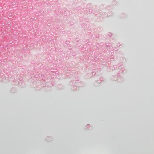 Tibaoffy Transparente rosa linierte Perlen, Größe 8/0, Glasperlen, 3 mm, zur Schmuckherstellung (insgesamt ca. 100 g, ca. 3600 Stück) von Tibaoffy