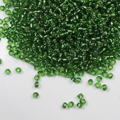 Tibaoffy Transparentes Grün mit Silber unterlegt Perlen Größe 6/0 Kunsthandwerk Glas Seed Perlen 4 mm für die Schmuckherstellung (insgesamt ca. 100 g, insgesamt ca. 1200 Stück) von Tibaoffy