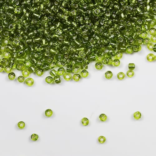 Tibaoffy Transparentes Hellgrün mit Silber unterlegt Perlen Größe 6/0 Kunsthandwerk Glas Seed Perlen 4 mm für die Schmuckherstellung (insgesamt ca. 100 g, insgesamt ca. 1200 Stück) von Tibaoffy