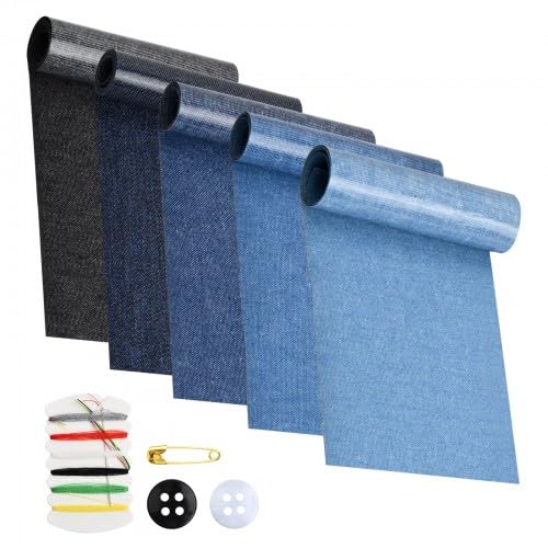 5 Stück Jeans Flicken zum Aufbügeln, Jeans Flicken Bügeln, Jeans Flicken Selbstklebend, Bügelflicken Denim, Schwarz & Blau, für die Reparatur von Kleidung und Jeans(51cm x 8cm) von Tibapla