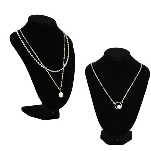 Tibapla 2 Stück Schwarz Samt Halskette Ständer, 21 x 16 cm Samt Schmuckständer Büste, Samt Halskette Display, Schmuck Halter Büste für Halskette Anhänger Kette von Tibapla