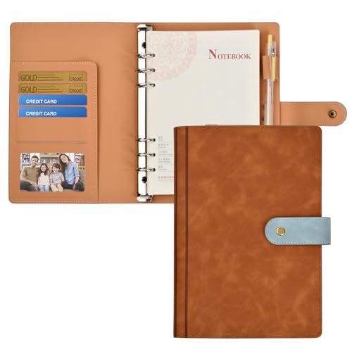 Tibapla A5 Binder Notizbuch, Ringbuchordner Ringbinder Planer,6 Runder Ringbuch Planner Notebook, PU Leder Loseblatt Notizbuch mit 80 Leer Papier für Reisen,Tagebuch und Geschenk A5 Füllpapier, braun von Tibapla