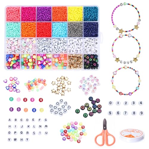 8000 Stück Armband Perlen Set, 24 verschiedene Perlen Set, DIY Perlen zum Auffädeln Buchstabenperlen für DIY Armband Schmuckherstellung Kit für Kinder,Weihnachten,Feiertage, Geburtstage,Belohnungen 8000 Stück Armband Perlen Set, 24 verschiedene Perlen Set, DIY Perlen zum Auffädeln Buchstabenperlen für DIY Armband Schmuckherstellung Kit für Kinder,Weihnachten,Feiertage, Geburtstage,Belohnungen von Tibimon
