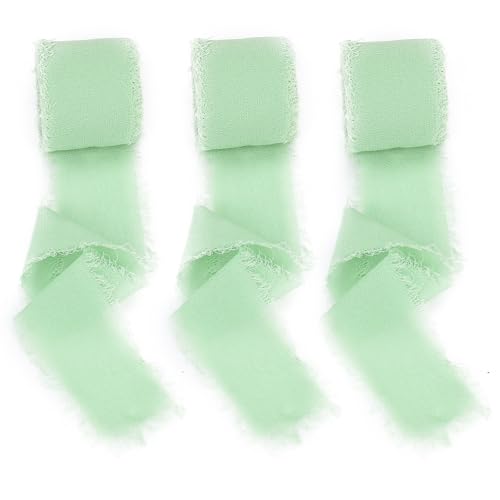 Geschenkband Grün Chiffon 3cm x 5m Schleifenband Hochzeit Geschenkband Chiffonband Hochzeit Stoffband (3 Bände) von Tibimon