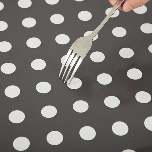 Wachstuch Tischdecke schwarz mit weißen Punkten oval abwaschbar Gartentischdecke fleckenabweisend (160x220 cm oval) von TiborTex