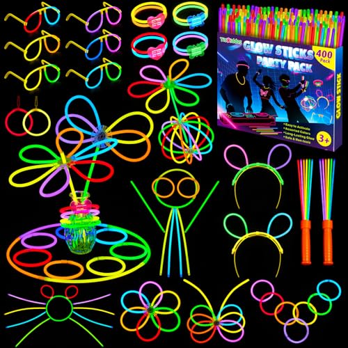400 Stück Knicklichter Party Set,180 leuchtstäbe mit 220 Verbinder, Neon Leuchtarmbänder Brille Leuchtspielzeug Knicklichter Kinder für Festival Hochzeiten Weihnacht Party Silvester Geburtstags von TicKiddos