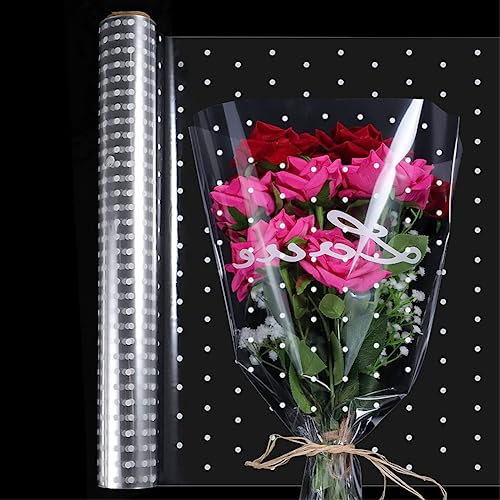 Ticeed 1 Rolle Cellophan Geschenkfolie Blumenfolie Geschenkfolie Transparent Zellophan Geschenkpapier Cellophane Wrap Roll 40CM x 30M White Dot für Florist Blumen Handwerk Süßigkeit Geschenkkörben von Ticeed