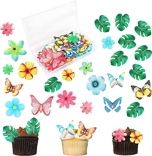 Ticeed 148 Pcs Essbare Tropische Schildkrötenblätter Cupcake Topper Blumen Kuchen Deckel Blätter Tortendeko für Party Hochzeit Geburtstag von Ticeed