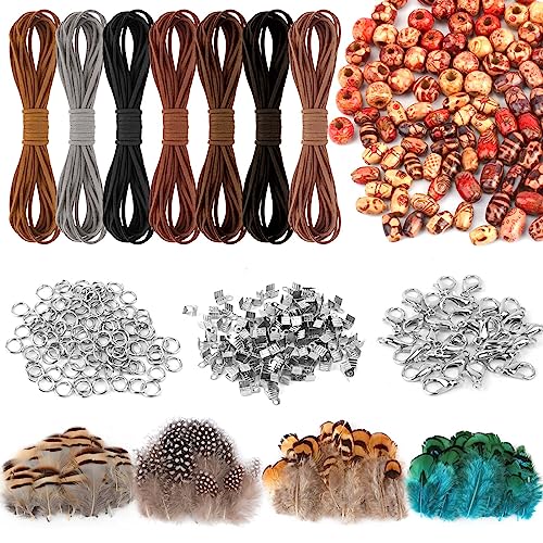 Ticeed 7 Stück Lederschnur Set Vintage Lederschnüre in 7 Farben Lederband mit 422 Accessoires Kettenverschlüsse Schmuck Endkappen zum Basteln für DIY Armband Halskette Handwerk 5M x 3mm von Ticeed