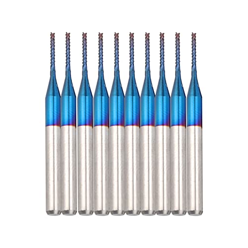 Nano Blue Coat End Mill, Carbid -Leiter -Router -Bits Set, 10pcs 3,175 Mm Schaft -CNC -Endmühle Schneidbits Blau Mais Endmühle Gravur für CNC -PCB -Maschinen (1,0 mm) von Ticfox