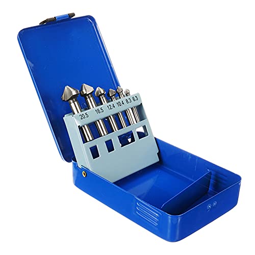 Ticfox 6 Stück HSS 90 Grad Senker Bohrer Set Metall Holzbearbeitung Fasenfräser 6,3-20,5 mm(Blue tin box packaging) von Ticfox
