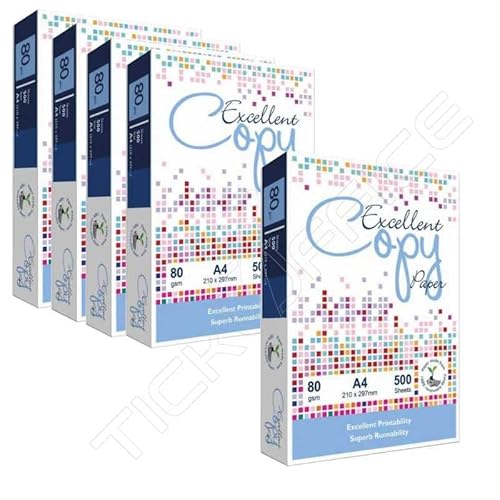 Excellent Copy A4-21 x 29,7 cm 80 g – Packung mit 5 Ries à 500 Blatt – Büropapier, Druckpapier, Kopierpapier, Mehrzweckpapier (5 Ries Excellent Copy A4-21 x 29,7 cm 80 g – Packung mit 5 Ries à 500 Blatt – Büropapier, Druckpapier, Kopierpapier, Mehrzweckpapier (5 Ries von Tickoffice