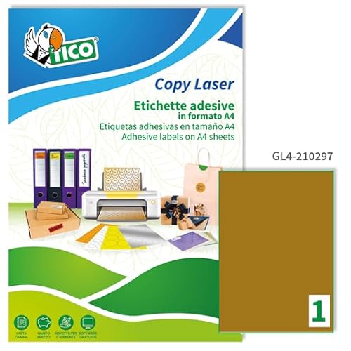 Tico Italia GL4-210297 Etiketten, satiniert, 210 x 297 mm, goldfarben Tico Italia GL4-210297 Etiketten, satiniert, 210 x 297 mm, goldfarben von TICO