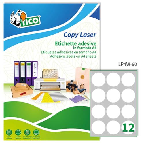 Tico LP4W-60 Etiketten, rund, mit Rand, Weiß von TICO