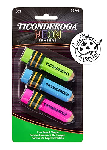 Ticonderoga Radiergummi, Bleistiftform, Neonfarben, 3 Stück von Ticonderoga