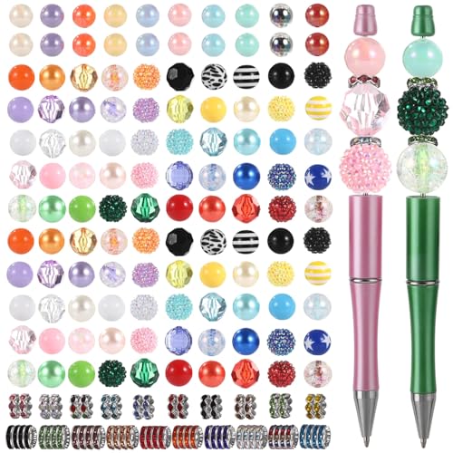 180 Stück Perlen zur Stiftherstellung, Acrylperlen in verschiedenen Farben, runde Perlen für Perlen-Stifte, schillernde Kaugummi-Perlen, Rondelle-Abstandshalter für DIY-Armbänder, Halsketten, Ohrringe von Tideme