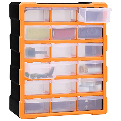 Tidyard Multi-Schubladen-Organizer mit 18 Schubladen Kleinteilemagazin Aufbewahrungseinheit Sortierkasten Sortimentskasten Sortierbox Sortimentsbox Werkzeugschrank Sichtlagerboxen Orange und Schwarz von Tidyard
