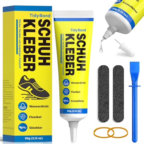 Schuhkleber – Flexibler, Wasserdichter Reparaturkleber Transparent – Extrem Starker Spezialkleber für Schuhsohlen, Sneaker, Stiefel, Leder, Taschen & Absätze – 60 g von Tidybond