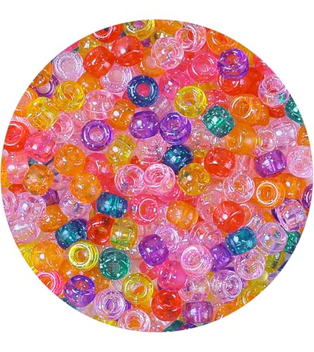 Tiehuoxia 1000+ Pony-Perlen für Armbandherstellung, 6 × 9 mm Kunststoffperlen, bunte Kandi-Perlen für Haarzöpfe, Basteln, Halsketten und DIY-Projekte (Glitzer) von Tiehuoxia