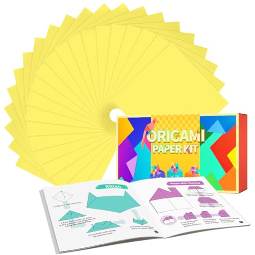 Tiehuoxia Gelbes Origami-Papier, 220 Blatt doppelseitiges Origami-Papier, quadratisches Origami-Papier-Set mit Anleitung (evtl. nicht in deutscher Sprache), Origami-Kit zum Basteln, Kunst von Tiehuoxia