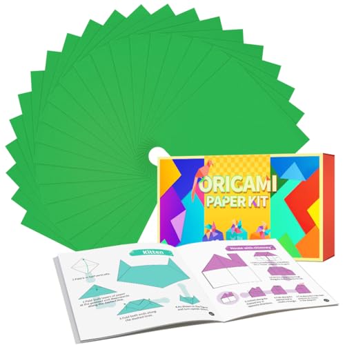 Tiehuoxia Grünes Origami-Papier, 220 Blatt doppelseitiges Origami-Papier, quadratisches Origami-Papier-Set mit Anleitung (evtl. nicht in deutscher Sprache), Origami-Kit zum Basteln, Kunst von Tiehuoxia
