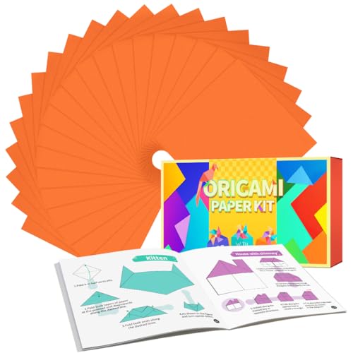 Tiehuoxia Origami-Papier, Orange, 220 Blatt Doppelseitiges Origami-Papier, quadratisches Origami-Papier-Set mit Anleitung (evtl. nicht in deutscher Sprache), Origami-Kit zum Basteln, Kunst von Tiehuoxia