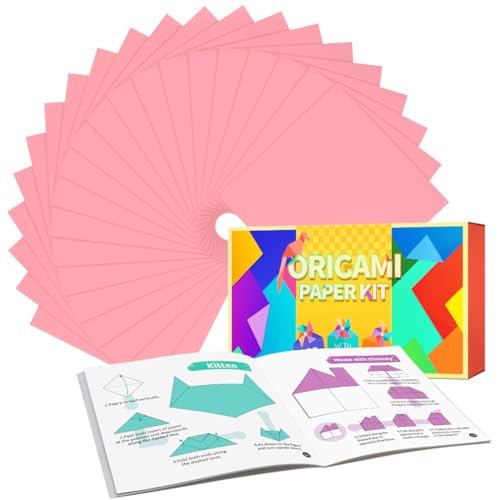Tiehuoxia Rosa Origami-Papier, 220 Blatt Doppelseitiges Origami-Papier, quadratisches Origami-Papier-Set mit Anleitung (evtl. nicht in deutscher Sprache), Origami-Kit zum Basteln, Kunst von Tiehuoxia