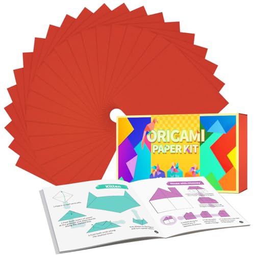 Tiehuoxia Rotes Origami-Papier, 220 Blatt doppelseitiges Origami-Papier, quadratisches Origami-Papier-Set mit Anleitung (evtl. nicht in deutscher Sprache), Origami-Kit zum Basteln, Kunst von Tiehuoxia