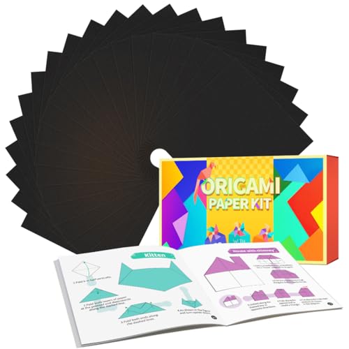 Tiehuoxia Schwarzes Origami-Papier, 220 Blatt Doppelseitiges Origami-Papier, quadratisches Origami-Papier-Set mit Anleitung (evtl. nicht in deutscher Sprache), Origami-Kit zum Basteln, Kunst von Tiehuoxia