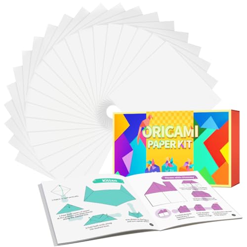 Tiehuoxia Weißes Origami-Papier, 220 Blatt doppelseitiges Origami-Papier, quadratisches Origami-Papier-Set mit Anleitung (evtl. nicht in deutscher Sprache), Origami-Kit für Kunsthandwerk, Kunst von Tiehuoxia