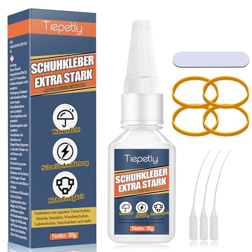Tiepetly Schuhkleber Extra Stark Wasserfester 30g, Transparenter Schuhsohlenkleber, Schuh Kleber zur Reparatur Sneakers, Stiefel, Sandalen, Leder, High Heels und mehr von Tiepetly