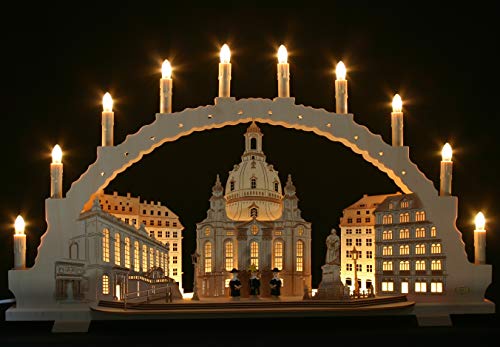 Großer Schwibbogen 70cm, Frauenkirche Dresden, LED- Innenbeleuchtung, 10 Kerzen, Handarbeit Erzgebirge von Tietze Erzgebirgsdesign