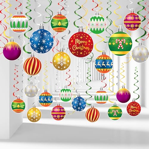 36 Stück Weihnachtswirbel zum Aufhängen – Weihnachtsfeiertage, Decke, hängende Luftschlangen, Baumkugeln, hängende Folienwirbel für Zuhause, drinnen und draußen, Party, Büro, Dekorzubehör von Tifeson