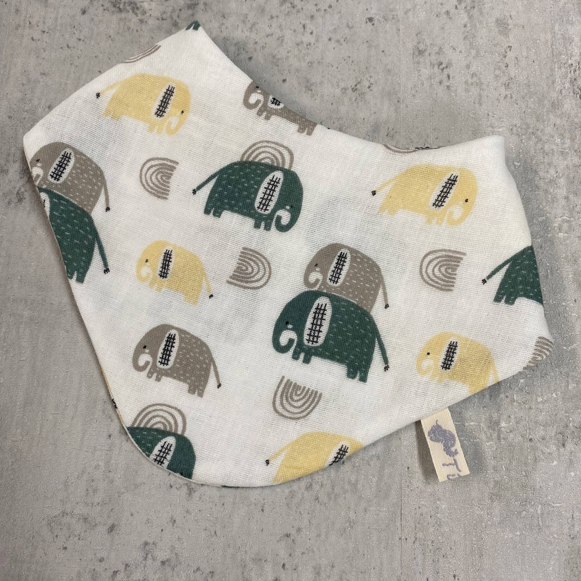 Musselin Dreieckstuch Baby Wendehalstuch Spucktuch Verstellbar Weiß Grün Elefanten Musselin Dreieckstuch Baby Wendehalstuch Spucktuch Verstellbar Weiß Grün Elefanten von Tifilou