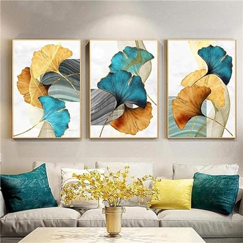 3 Stück Diamant Painting Bilder Ginkgo Biloba Blätter Diamond Painting Erwachsene Groß 5D Diamond Art Painting Kinder Basteln Voll Set Diamond Painting Zubehör für Room Decor Wohnwand 30x45cm F-8870 von Tifnuer