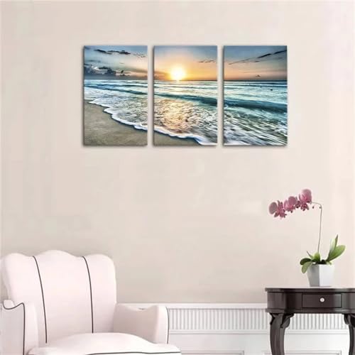 5D Diamond Painting 3 Teilig Groß XXL Blick auf den Strand Diamant Painting Bilder Full Drill Eckige Mosaikherstellung Basteln Erwachsene Malen Nach Zahlen für Home Décor Mädchen 40x60cm F-3030 von Tifnuer