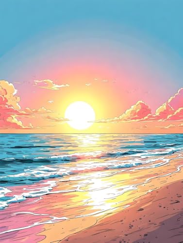 5D Diamond Painting Strand Sonnenuntergang Diamant Painting Bilder Kinder, Diamond Painting Erwachsene, DIY Diamantmalerei Basteln Bilder Geschenk Mädchen Weihnachten Home Wand Dekor 10x15cm B-4226 von Tifnuer