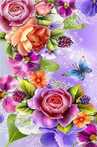 Diamant Painting Bilder Bunte Blumen Basteln Erwachsene Wand Dekor, 5D DIY Diamond Painting Full Drill Diamant Dots Art Crystal Embroidery Craft Set Kreuzstich Diamond Painting Zubehör 25x35cm I-5910 von Tifnuer