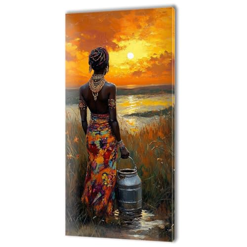 Malen Nach Zahlen Erwachsene, Malen Nach Zahlen Afrika Frau, XXL DIY Ölgemälde Kit mit 3- Pinseln und Acrylfarben, Erwachsene Kunsthandwerk für Zuhause, Deko Wohnzimmer (Ohne Rahmen) 70x140cm w-297 von Tifnuer