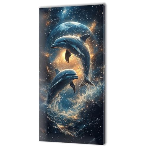 Malen Nach Zahlen Erwachsene, Malen Nach Zahlen Delphin Traum, XXL DIY Ölgemälde Kit mit 3- Pinseln und Acrylfarben, Erwachsene Kunsthandwerk für Zuhause, Deko Wohnzimmer (Ohne Rahmen) 70x140cm w-321 von Tifnuer