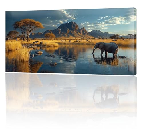 Malen Nach Zahlen Erwachsene, Malen Nach Zahlen Elefant See, XXL DIY Ölgemälde Kit mit 3- Pinseln und Acrylfarben, Erwachsene Kunsthandwerk für Zuhause, Deko Wohnzimmer (Ohne Rahmen) 90x180cm w-194 von Tifnuer
