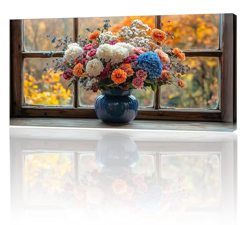 Malen Nach Zahlen Erwachsene, Malen Nach Zahlen Fenster Blume, XXL DIY Ölgemälde Kit mit 3- Pinseln und Acrylfarben, Erwachsene Kunsthandwerk für Zuhause, Deko Wohnzimmer (Ohne Rahmen) 70x140cm w-174 von Tifnuer