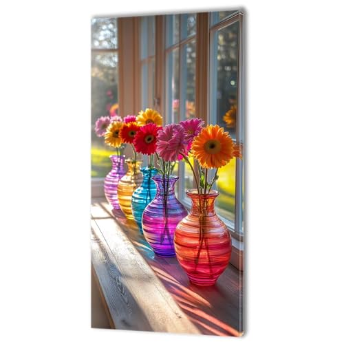 Malen Nach Zahlen Erwachsene, Malen Nach Zahlen Fensterbank Blume, XXL DIY Ölgemälde Kit mit Pinseln und Acrylfarben, Erwachsene Kunsthandwerk für Zuhause, Deko Wohnzimmer (Ohne Rahmen) 70x140cm w-167 von Tifnuer