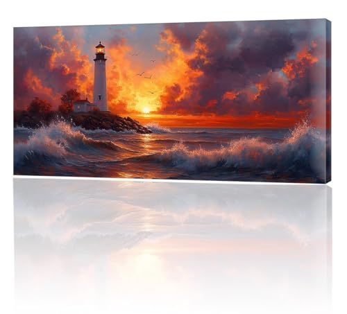 Malen Nach Zahlen Erwachsene, Malen Nach Zahlen Leuchtturm Sonnenuntergang, XXL DIY Ölgemälde Kit mit 3- Pinseln und Acrylfarben, Erwachsene Kunsthandwerk für Zuhause, Deko Wohnzimmer 70x140cm w-196 von Tifnuer