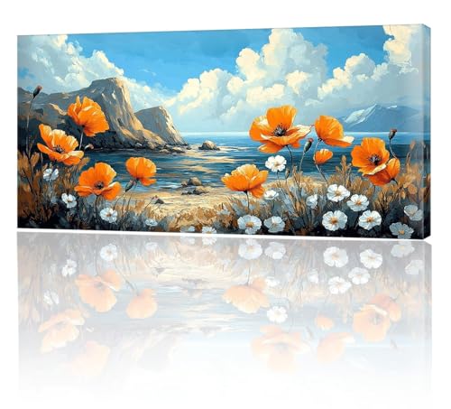 Malen Nach Zahlen Erwachsene, Malen Nach Zahlen Meer Blume, XXL DIY Ölgemälde Kit mit 3- Pinseln und Acrylfarben, Erwachsene Kunsthandwerk für Zuhause, Deko Wohnzimmer (Ohne Rahmen) 70x140cm w-186 von Tifnuer