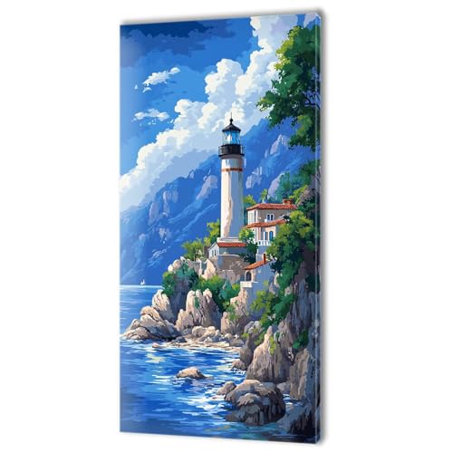 Malen Nach Zahlen Erwachsene, Malen Nach Zahlen Meer Leuchtturm, XXL DIY Ölgemälde Kit mit 3- Pinseln und Acrylfarben, Erwachsene Kunsthandwerk für Zuhause, Deko Wohnzimmer Ohne Rahmen 70x140cm w-171 von Tifnuer