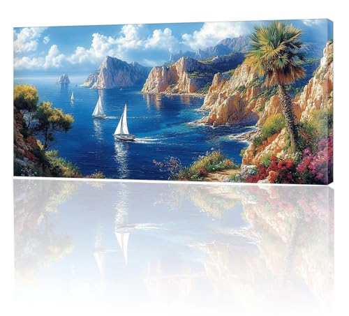 Malen Nach Zahlen Erwachsene, Malen Nach Zahlen Meer Segelboot, XXL DIY Ölgemälde Kit mit 3- Pinseln und Acrylfarben, Erwachsene Kunsthandwerk für Zuhause, Deko Wohnzimmer (Ohne Rahmen) 70x140cm w-182 von Tifnuer