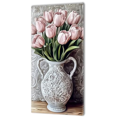 Malen Nach Zahlen Erwachsene, Malen Nach Zahlen Rosa Blume, XXL DIY Ölgemälde Kit mit 3- Pinseln und Acrylfarben, Erwachsene Kunsthandwerk für Zuhause, Deko Wohnzimmer (Ohne Rahmen) 70x140cm w-301 von Tifnuer